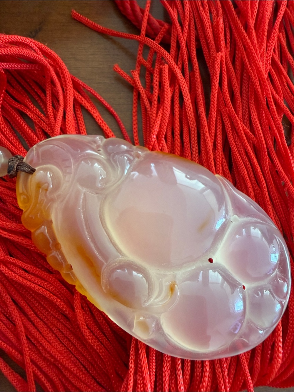 Natural Icy Chalcedony Agate Ruyi Lucky Mushroom Jade Pendant